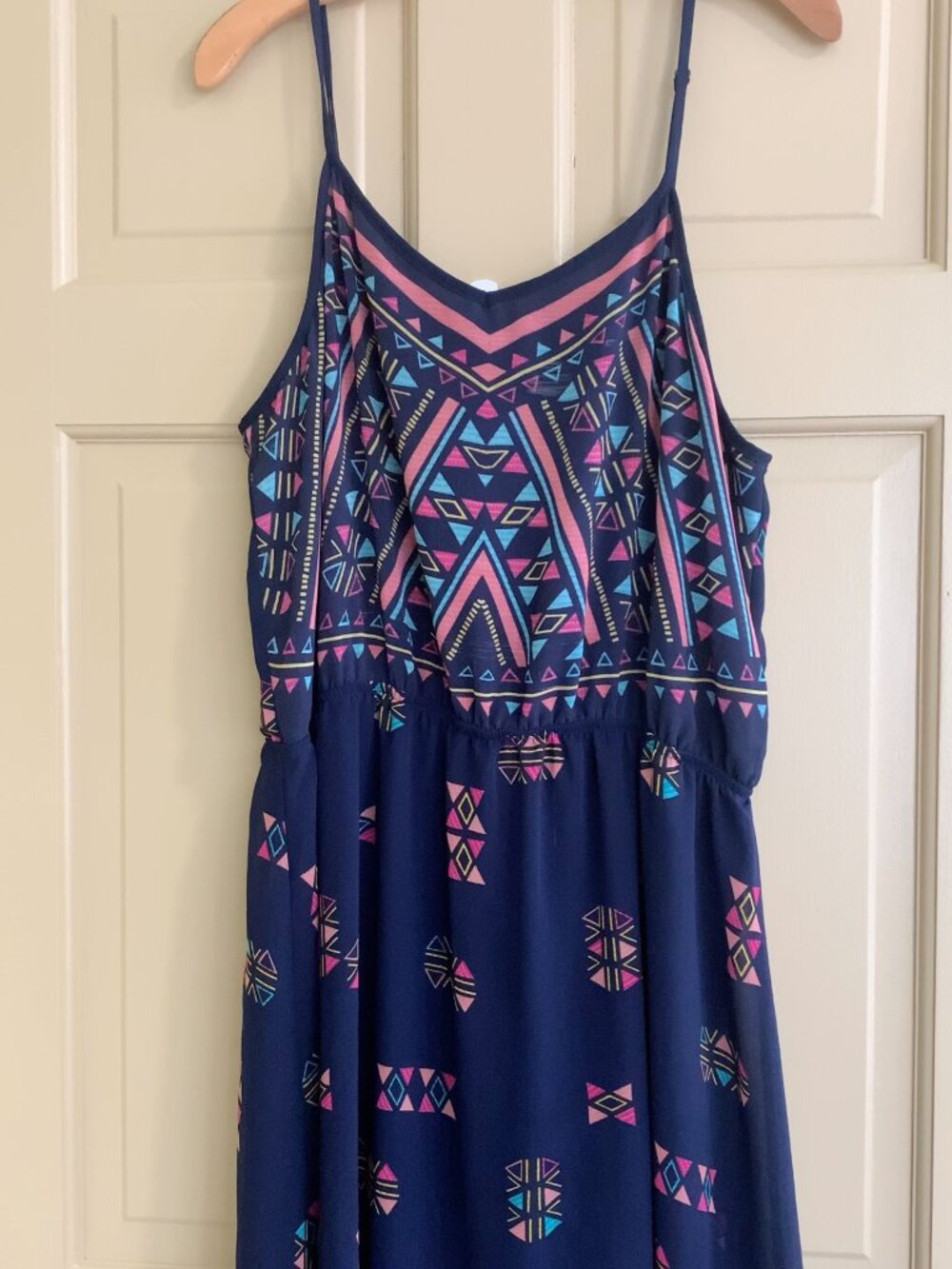 Xhilarations Womens Size M Navy Blue Aztec Boho Design Maxi Sundress